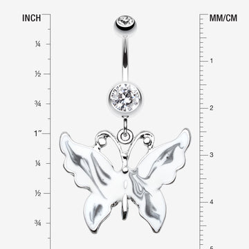 Detail View 1 of Marble Butterfly Belly Button Ring-Clear Gem